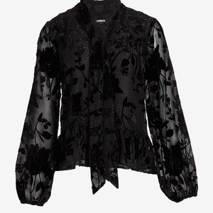 NWT Express Floral Velvet Tie Neck Top